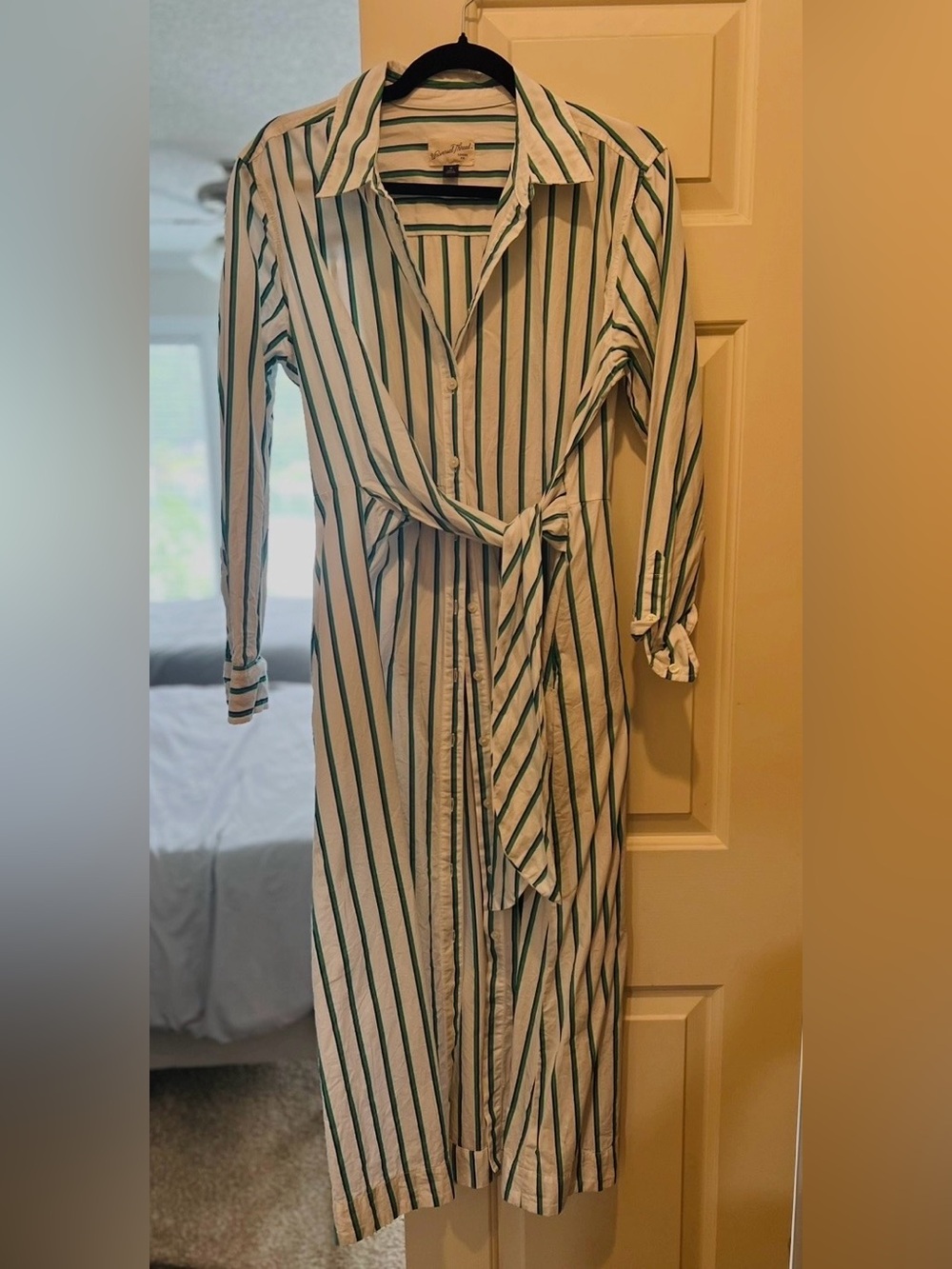 Universal Thread Green White Striped Long Sleeve Midi Shirt Dress Medium M